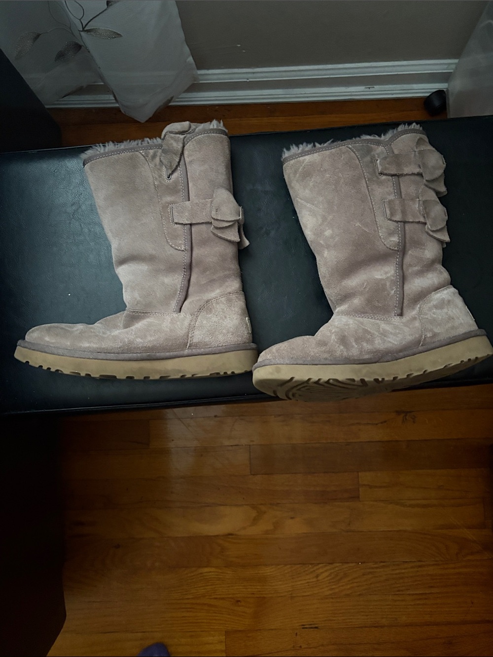 UGG Chestnut Suede Mid-Calf Boots with Side Bow